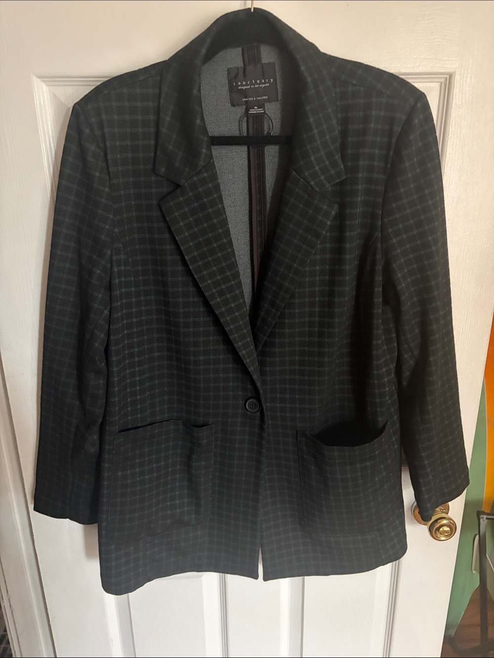 Sanctuary Johnnie Check Knit Blazer Black/Green XL Oversized